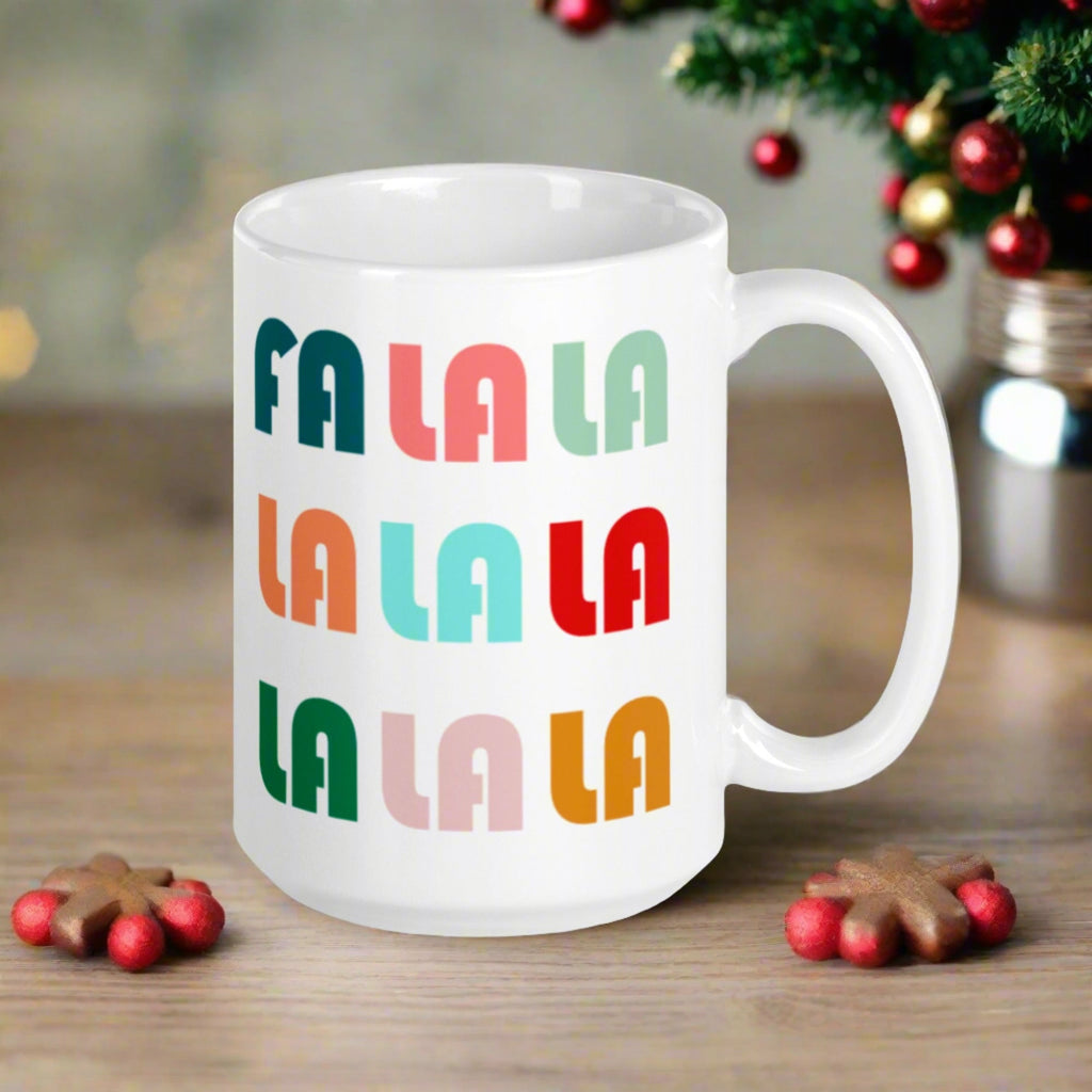 Fa La La La Retro Style Christmas Print Glossy Mug