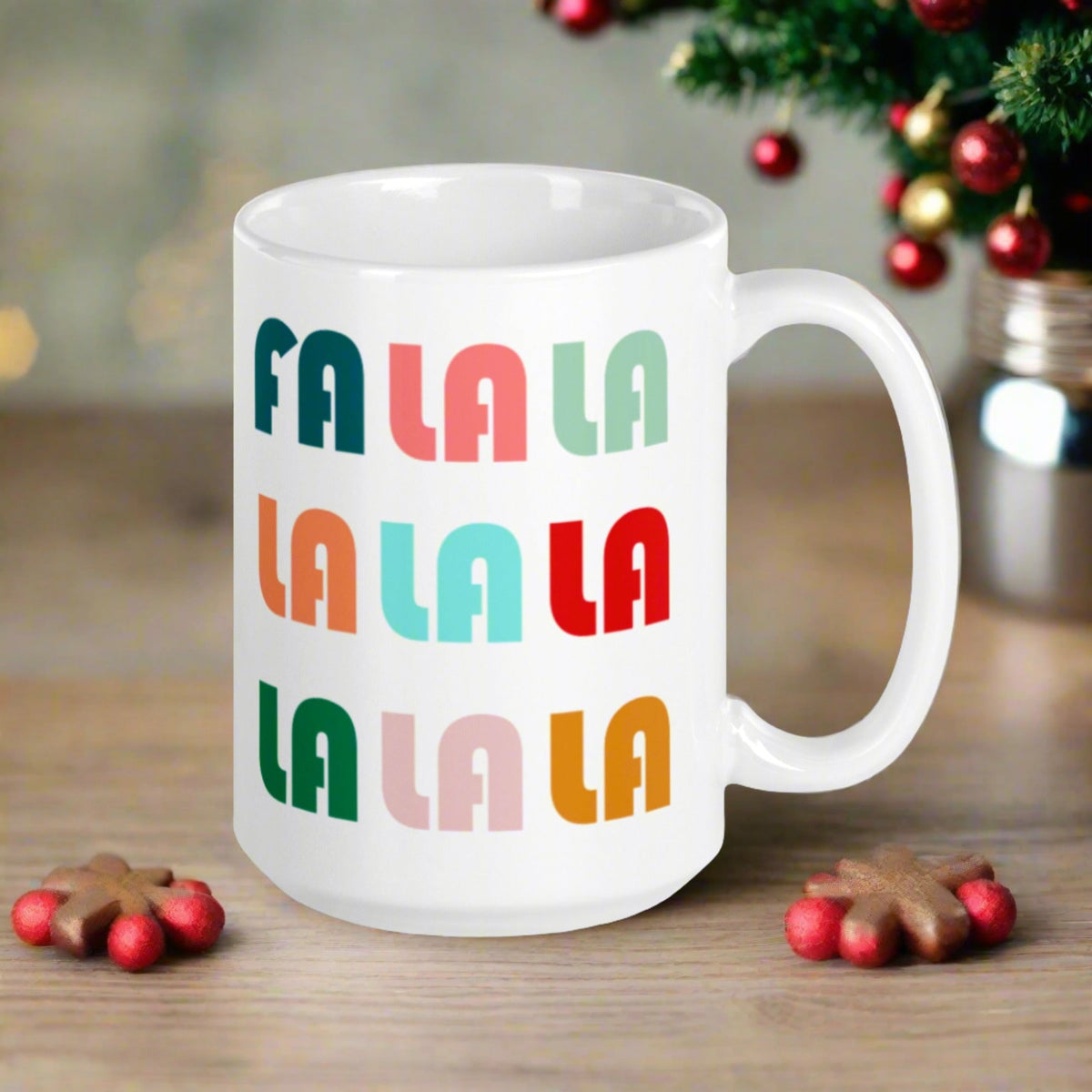 Fa La La La Retro Style Christmas Print Glossy Mug