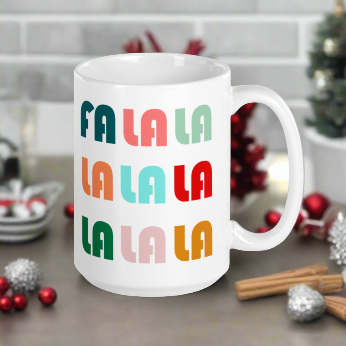 Fa La La La Retro Style Christmas Print Glossy Mug
