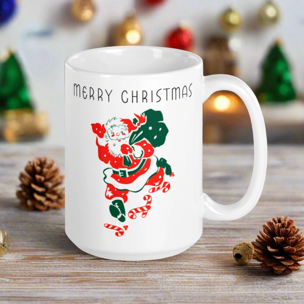 Merry Christmas Santa Mid Century Retro Christmas Print Glossy Mug
