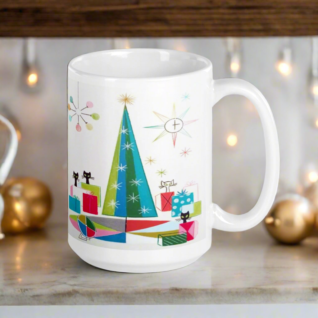 Midcentury Atomic Cats Retro Christmas Glossy Coffee Mug
