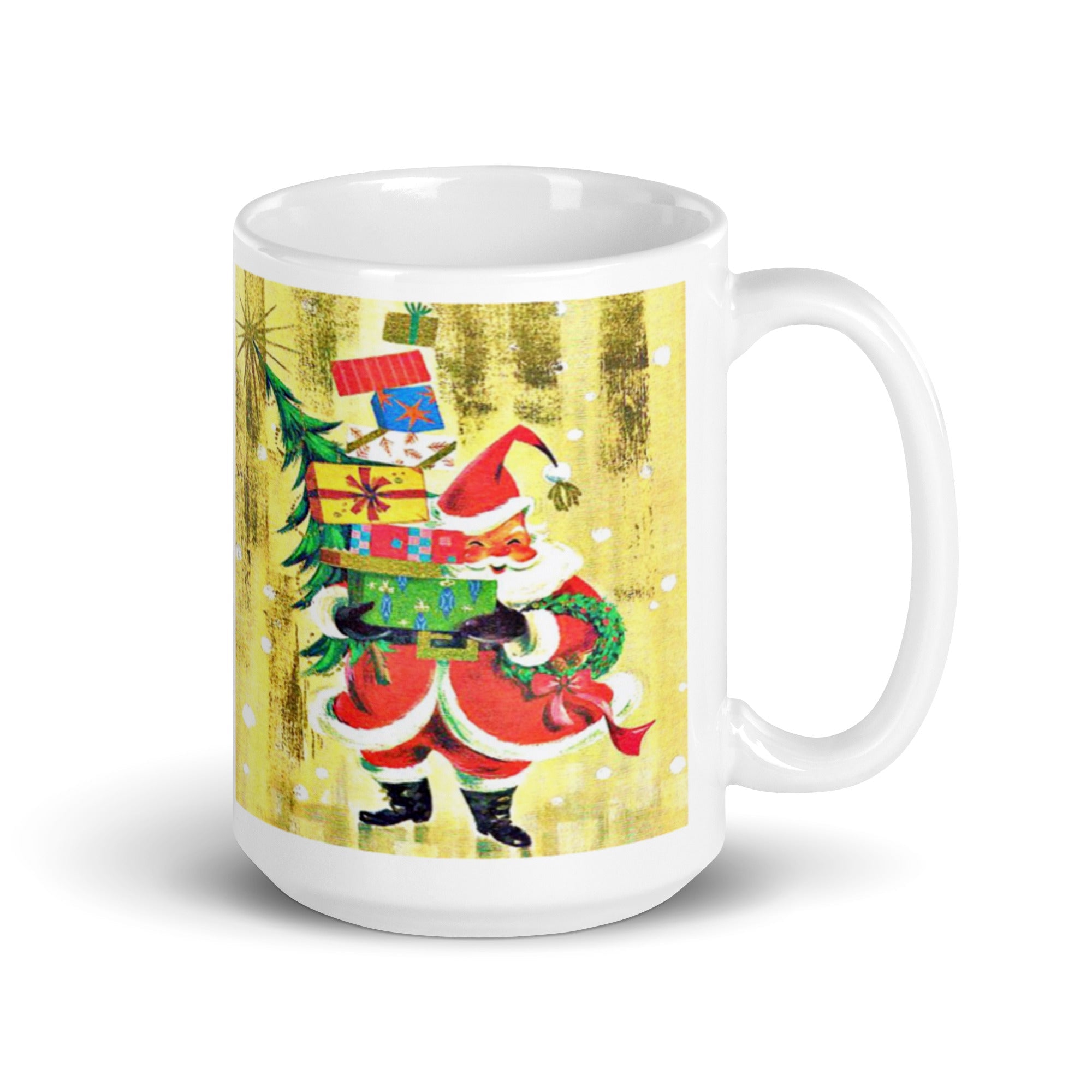 Santa With Presents Mid Century Retro Christmas Print Glossy Mug