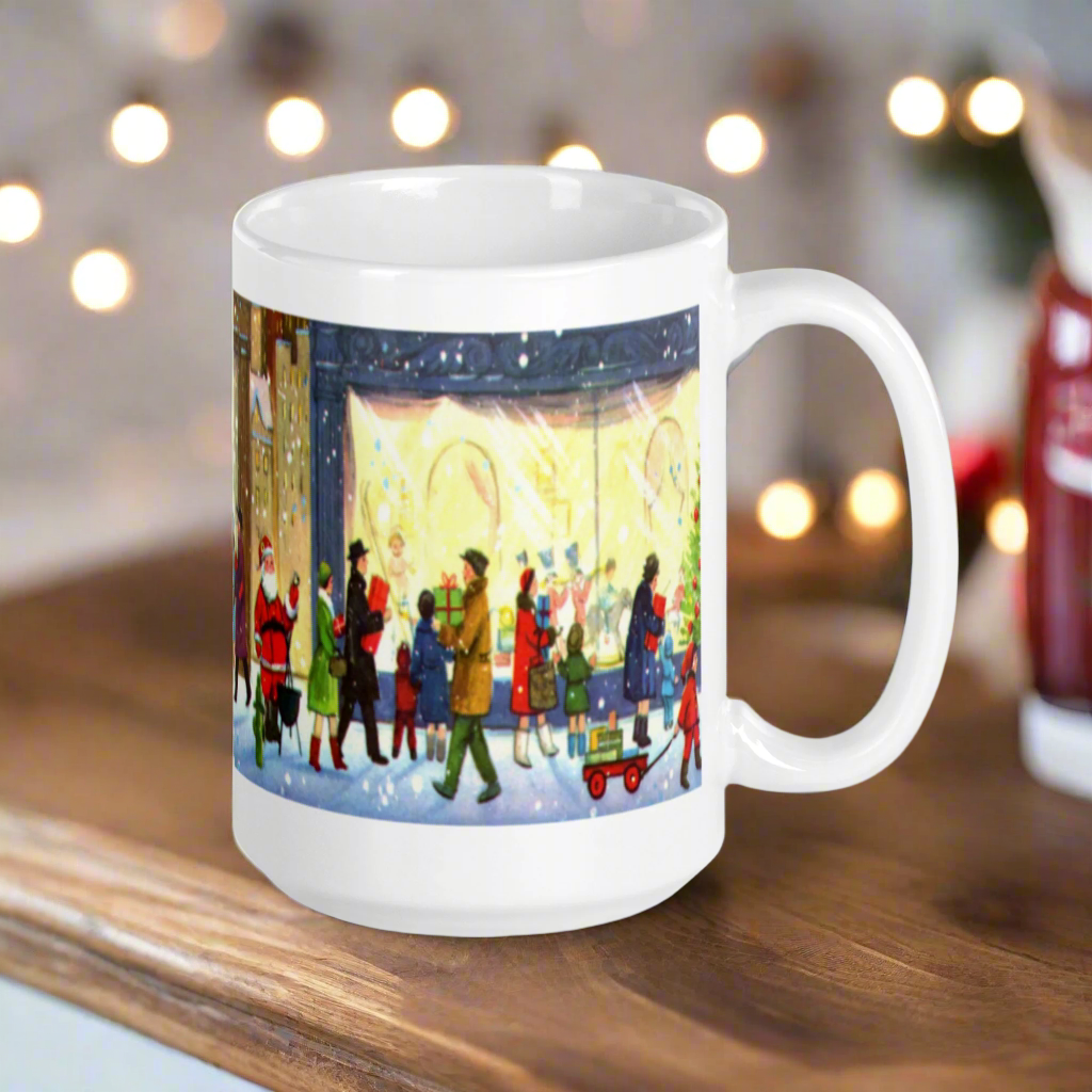 Christmas City Scene Midcentury Retro Glossy Coffee Mug