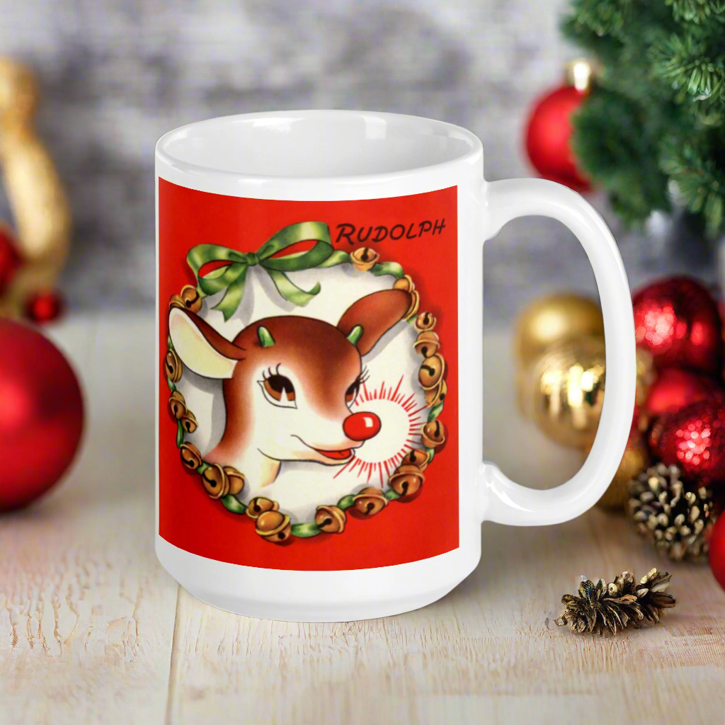 Rudolph The Red Nosed Reindeer Midcentury Retro Christmas Glossy Coffee Mug