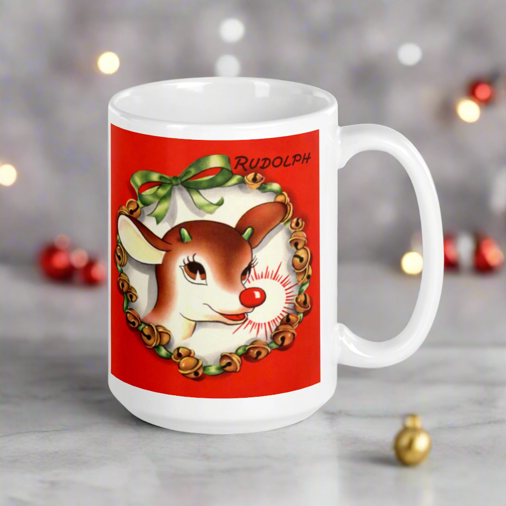 Rudolph The Red Nosed Reindeer Midcentury Retro Christmas Glossy Coffee Mug