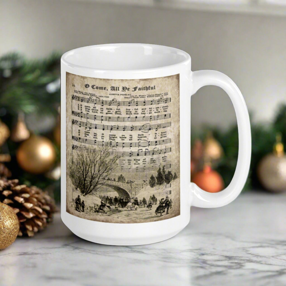 Come All Ye Faithful Vintage Christmas Sheet Music Mid Century Retro Christmas Print Glossy Mug