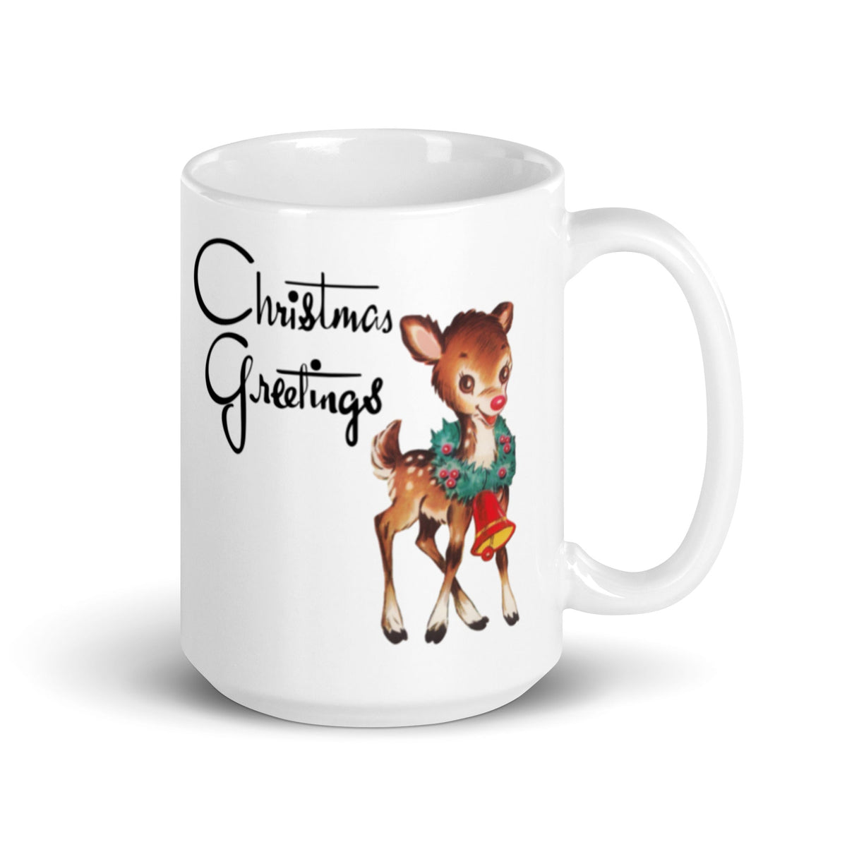 Christmas Greetings Reindeer Mid Century Retro Christmas Print Glossy Mug