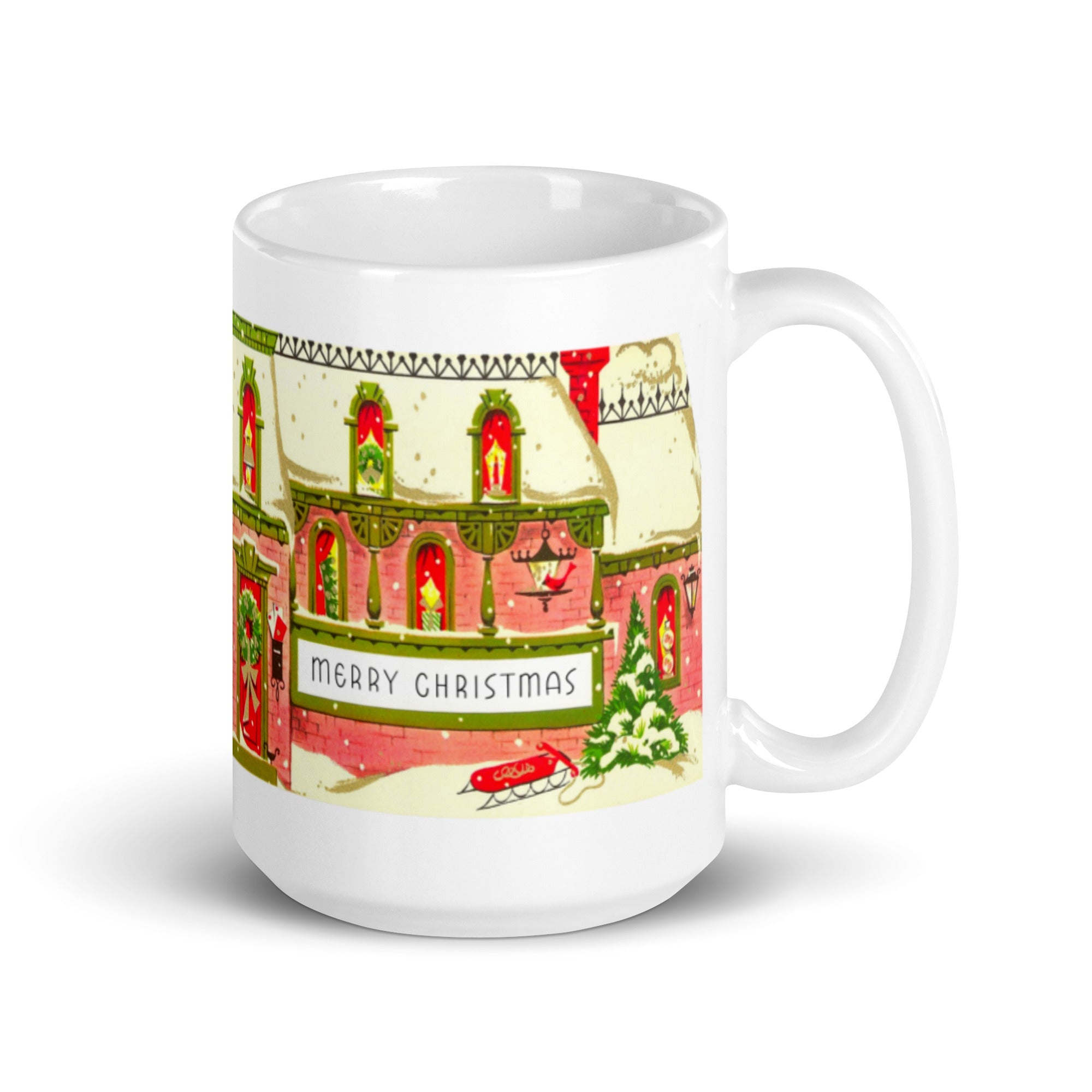Merry Christmas Home Mid Century Retro Christmas Print Glossy Mug