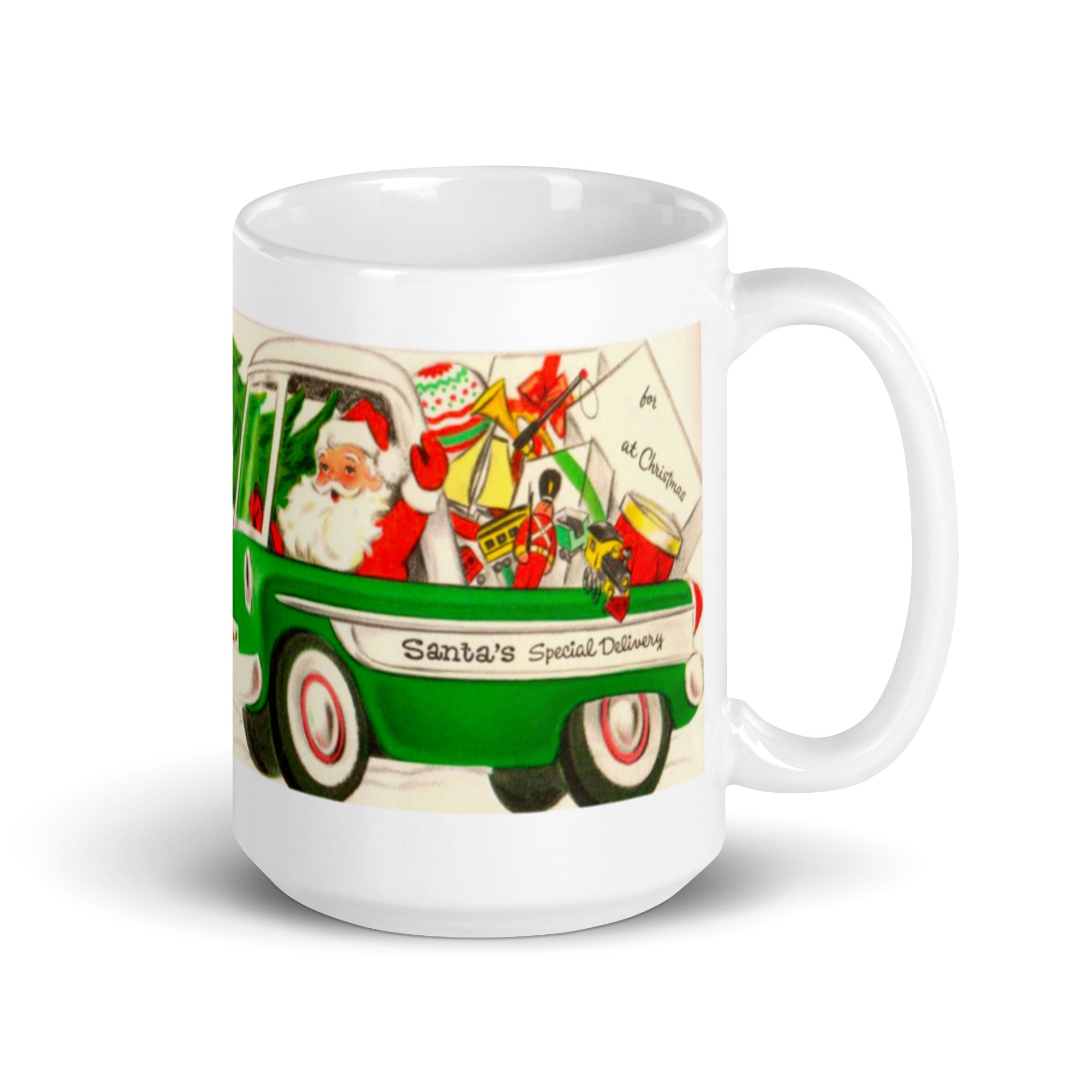 Santa’s Special Delivery Mid Century Retro Christmas Print Glossy Mug