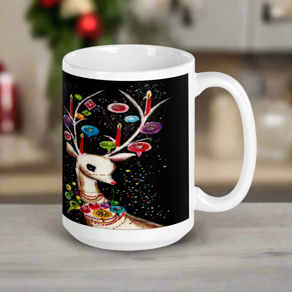 Reindeer With Christmas Ornaments Midcentury Retro Glossy Coffee Mug