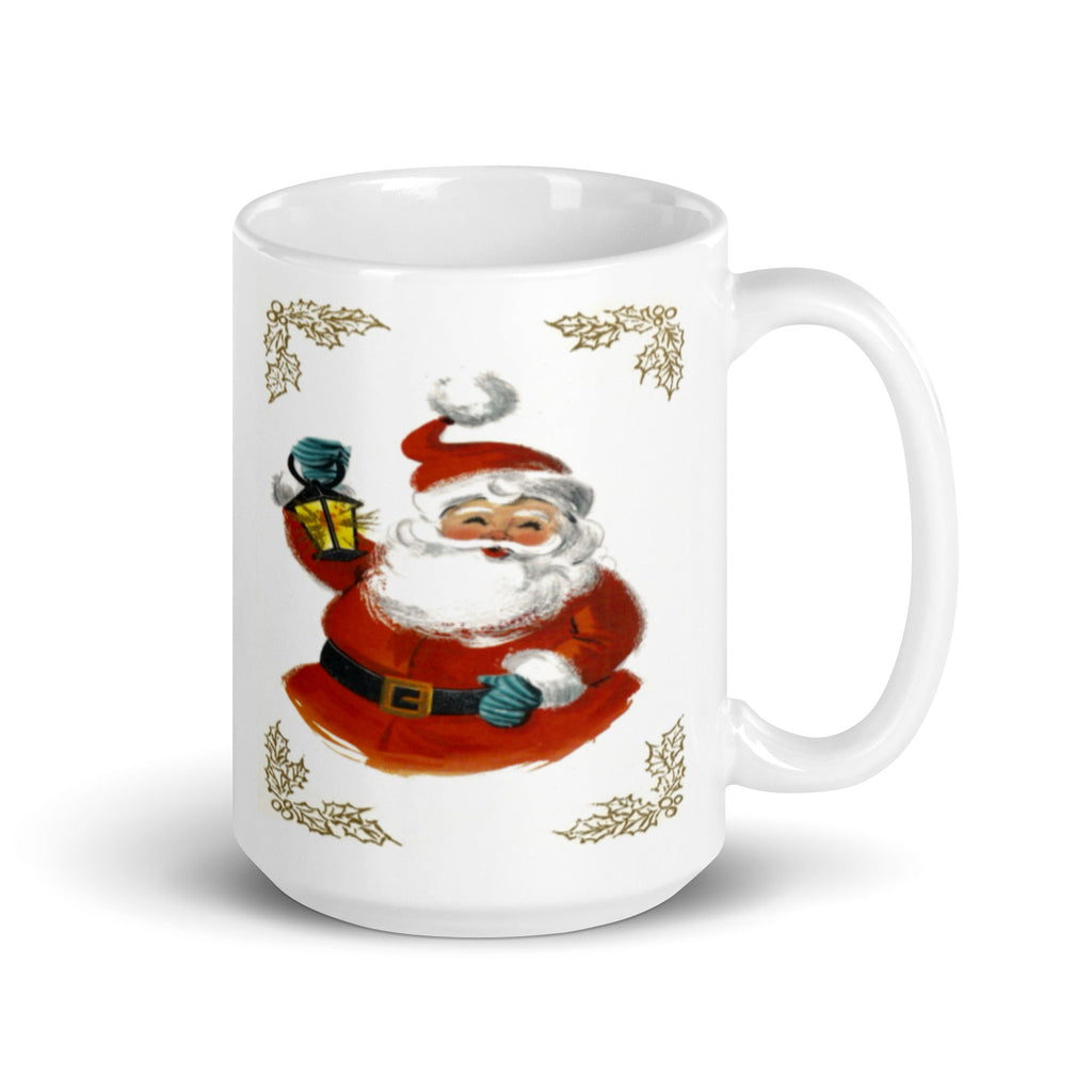 Santa With Lantern Mid Century Retro Christmas Print Glossy Mug