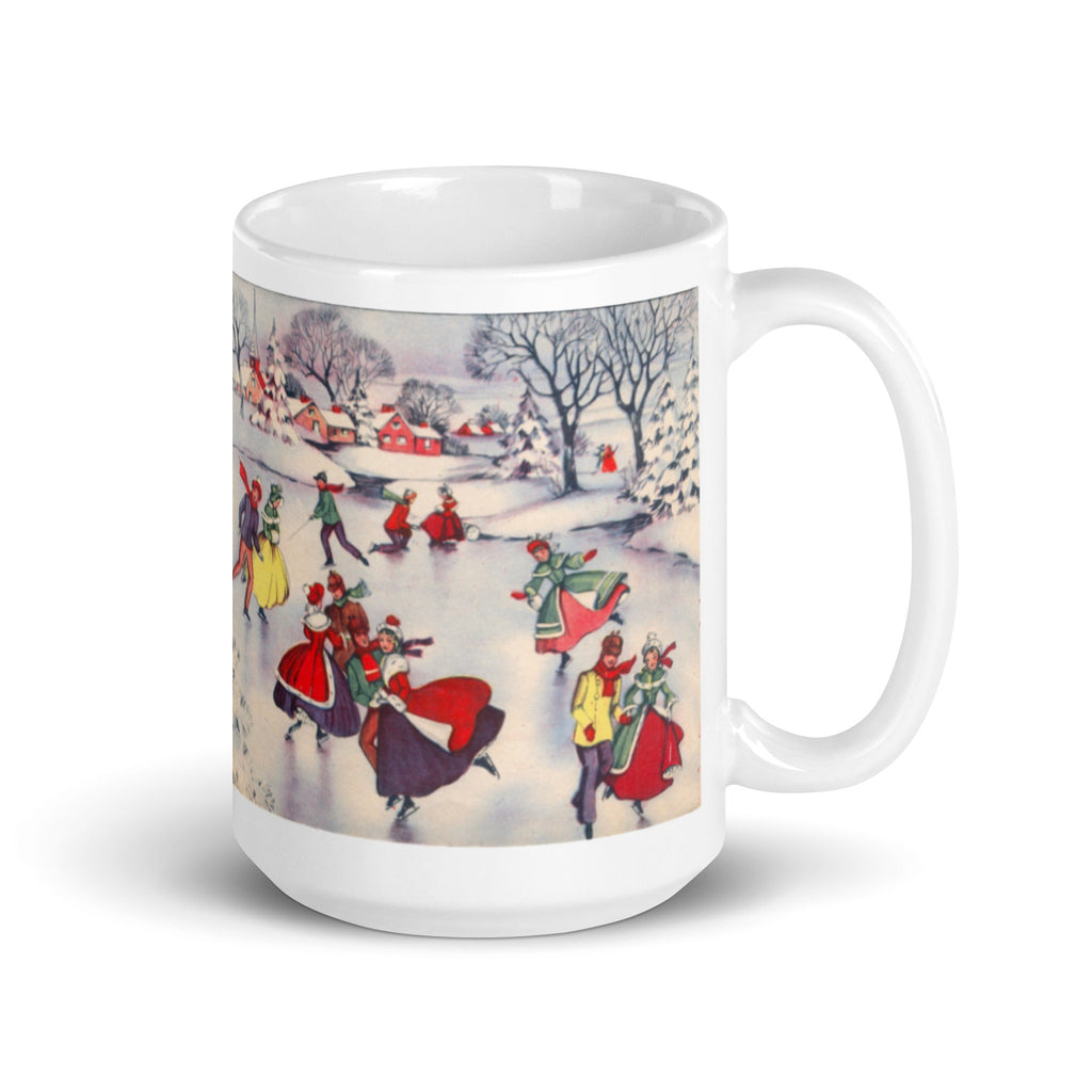 Retro Winter Ice Skating Scene - Glossy Coffee Mug - Retro Style
