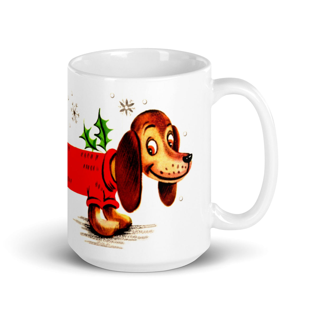 Christmas Dachshund Mid Century Retro Christmas Print Glossy Mug