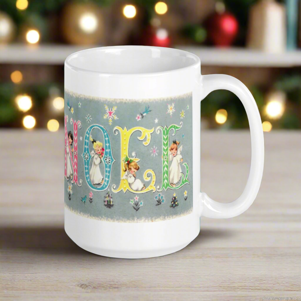 Noel Christmas Angels Mid Century Retro Christmas Glossy Coffee Mug