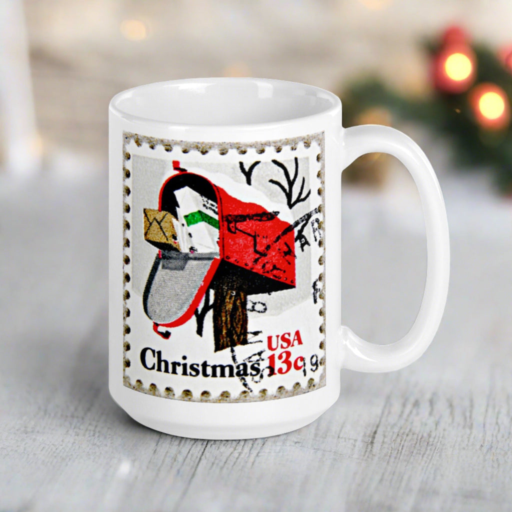 Christmas Stamp Mailbox Retro Christmas Print Glossy Mug