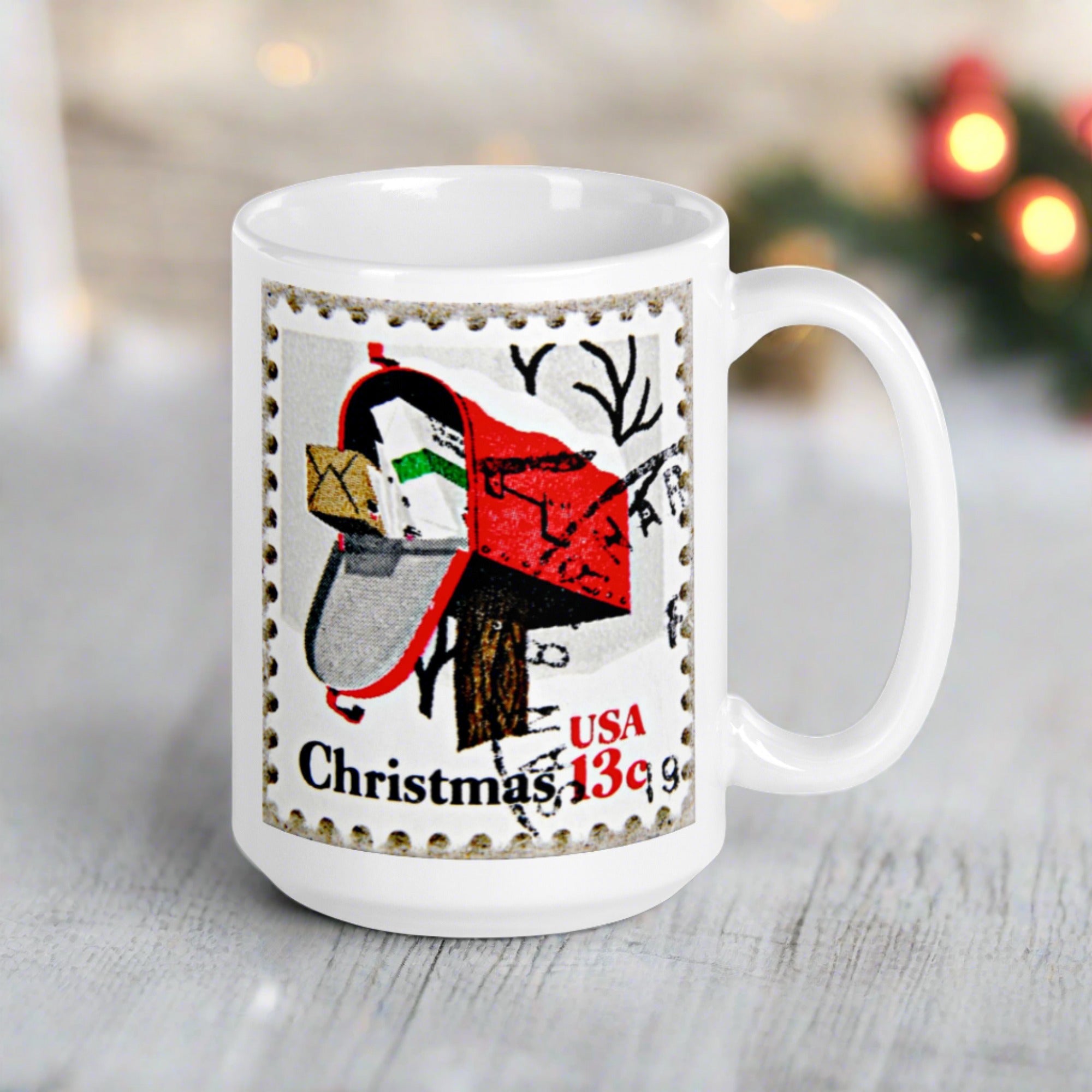 Christmas Stamp Mailbox Retro Christmas Print Glossy Mug