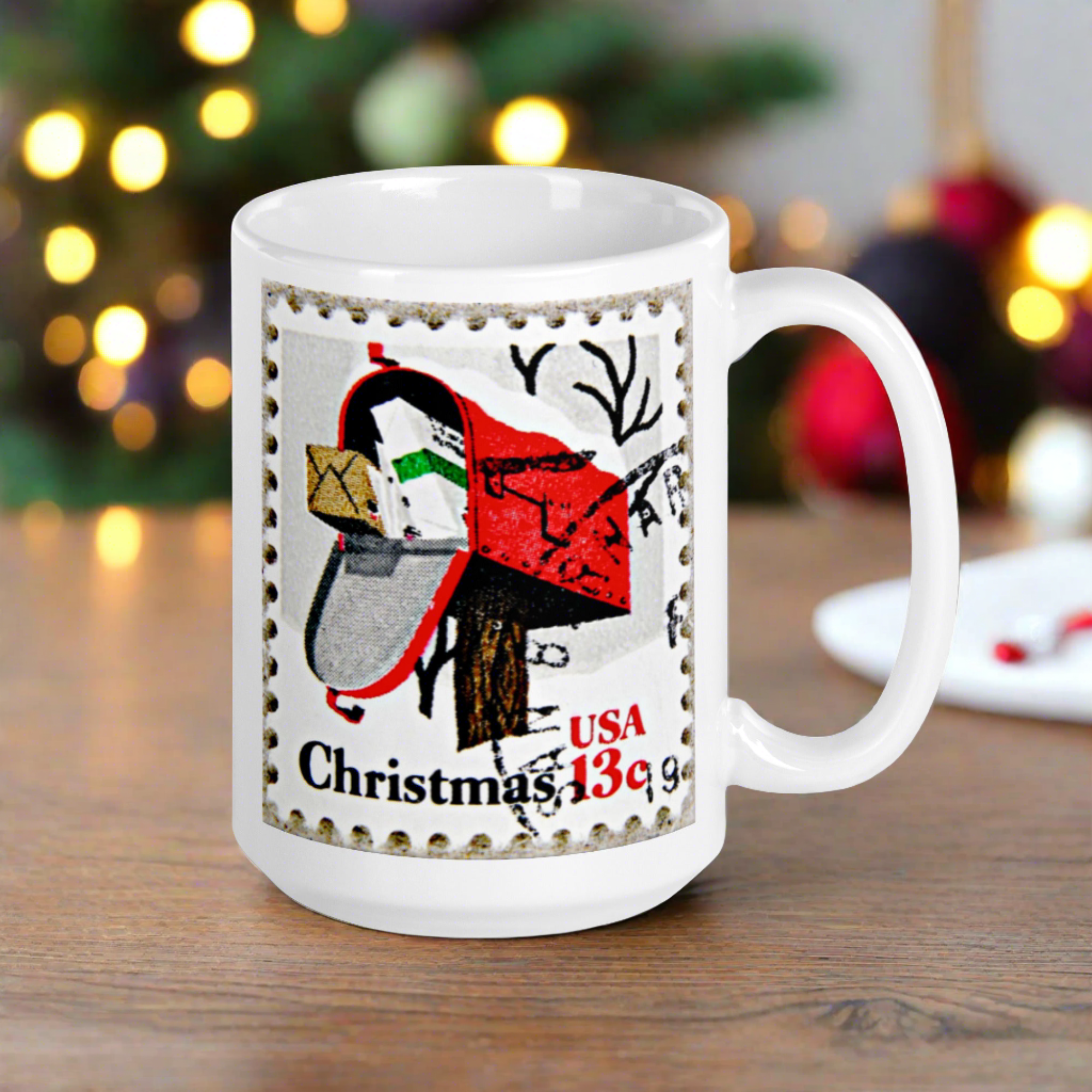 Christmas Stamp Mailbox Retro Christmas Print Glossy Mug
