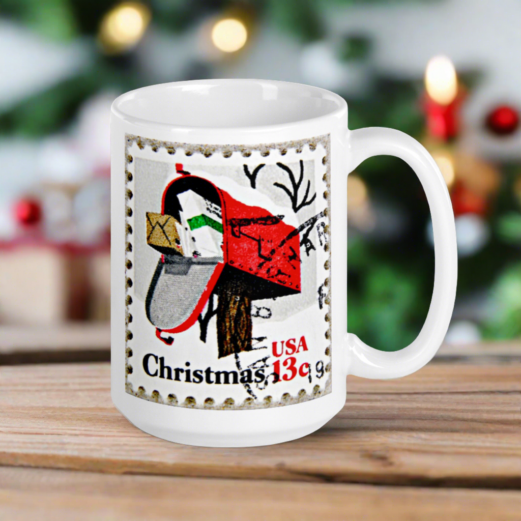 Christmas Stamp Mailbox Retro Christmas Print Glossy Mug