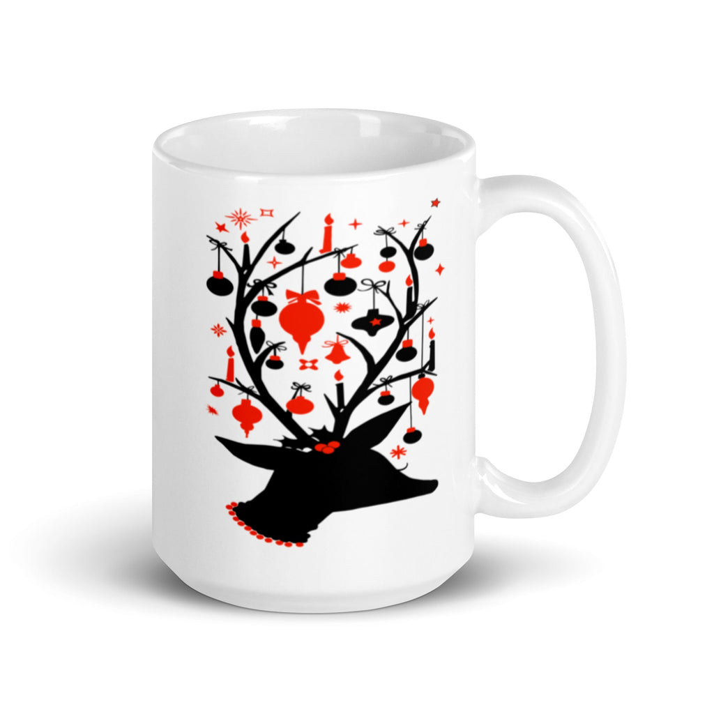 Reindeer With Ornaments Mid Century Retro Christmas Print Glossy Mug