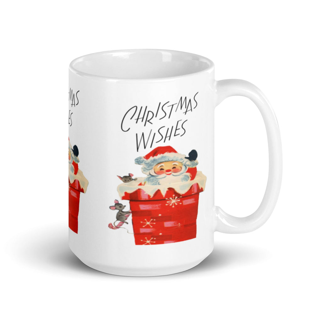 Santa Christmas Wishes Mid Century Retro Christmas Print Glossy Mug