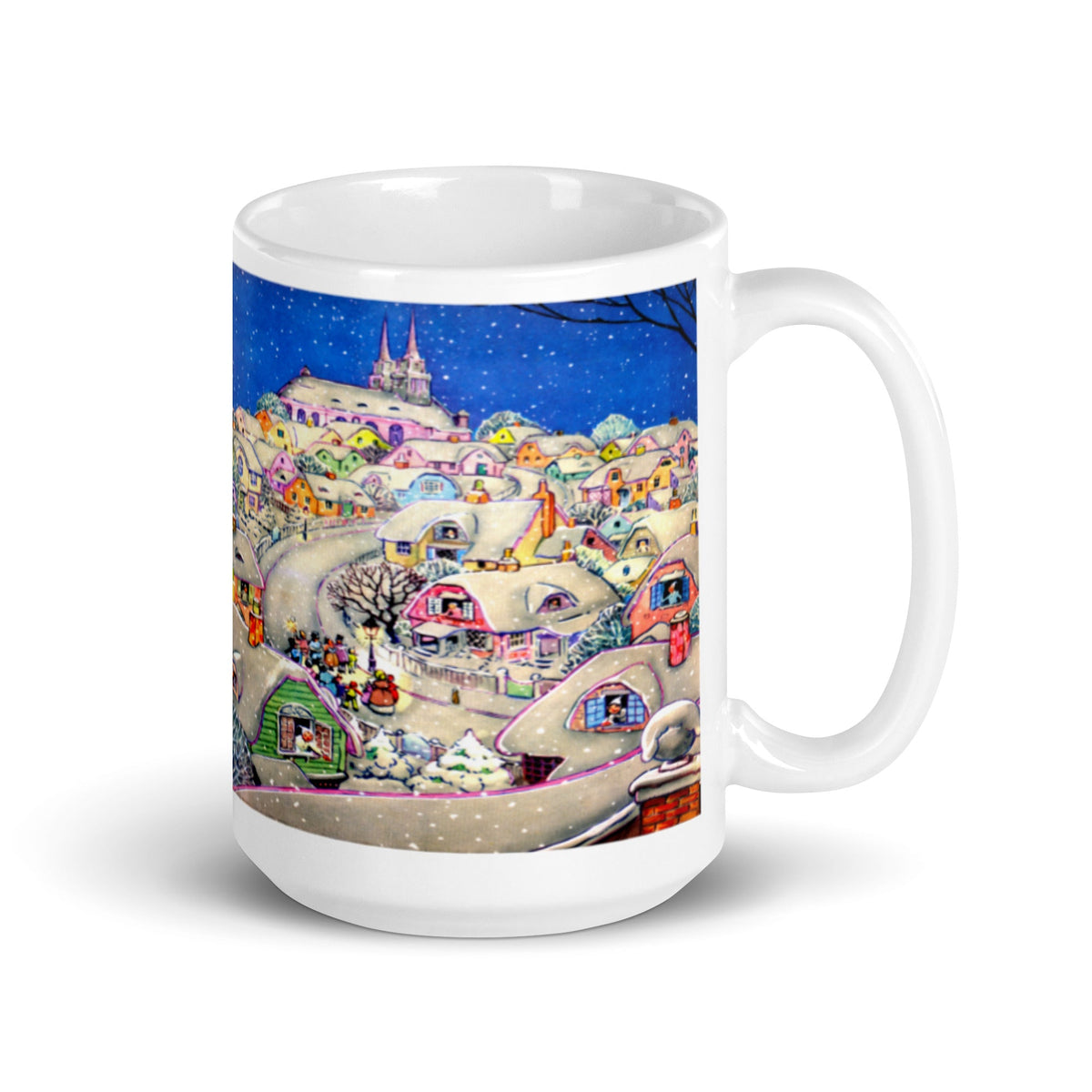 Winter Christmas Town Retro Christmas Print Glossy Mug