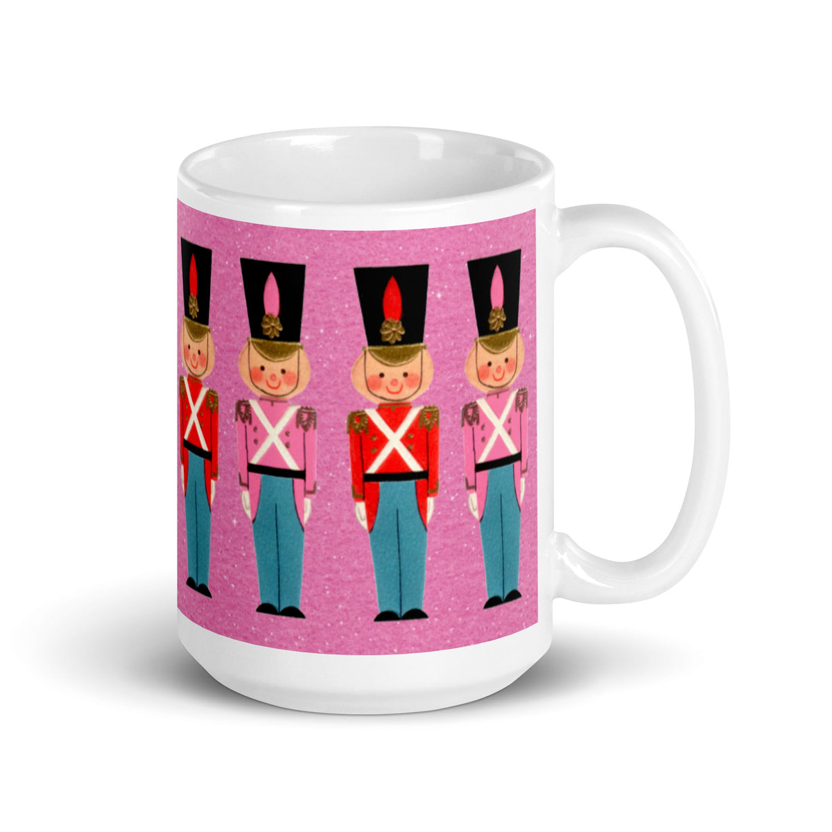 Christmas Toy Soldiers Pink Mid Century Retro Christmas Print Glossy Mug