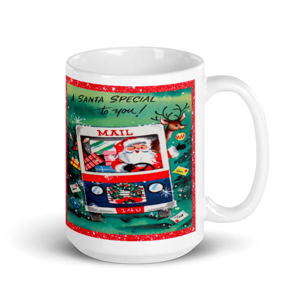Santa In Mail Truck Mid Century Retro Christmas Print Glossy Mug