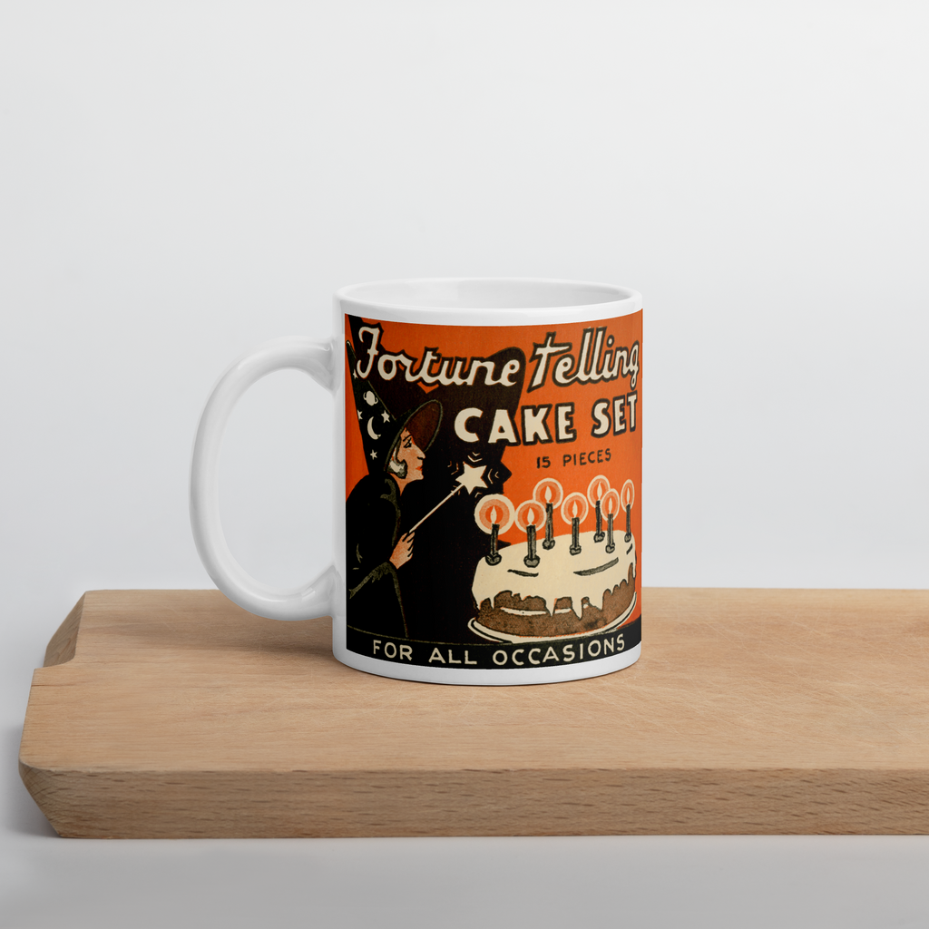 Fortune Telling Cake Set Retro Vintage Halloween Print Glossy Coffee Mug