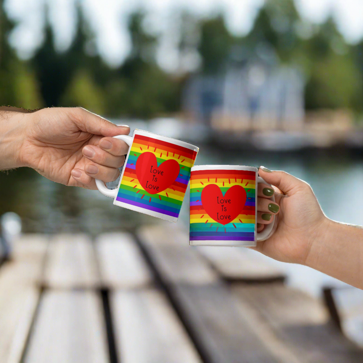 Love Is Love Rainbow Pride Heart Glossy Coffee Mug Ceramic Cup