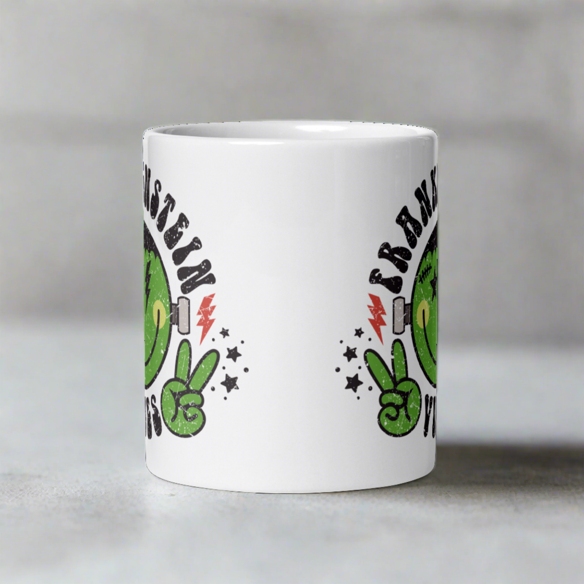 Frankenstein Vibes Distressed Style Halloween Glossy Coffee Mug