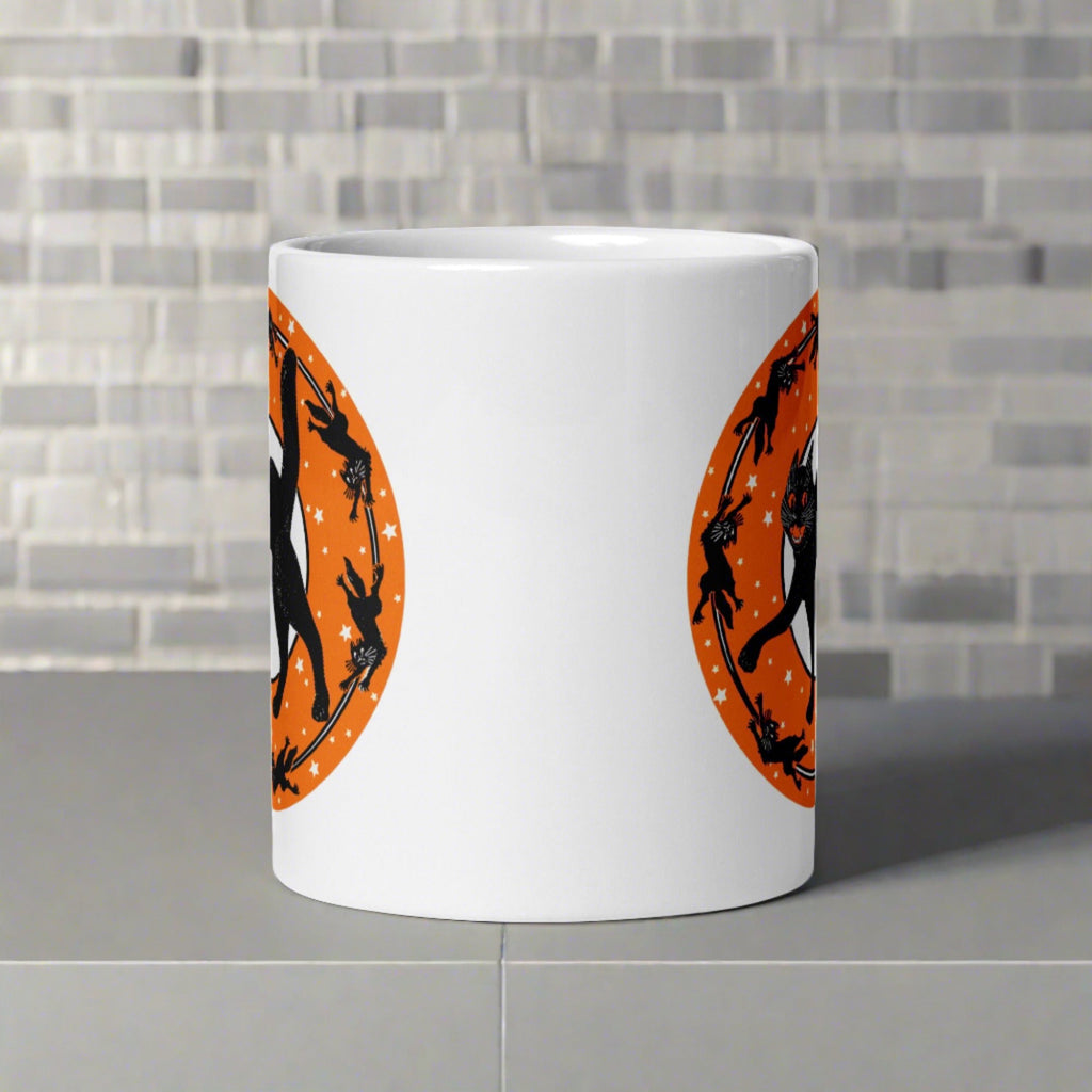 Black Cats Full Moon Retro Vintage Halloween Glossy Coffee Mug