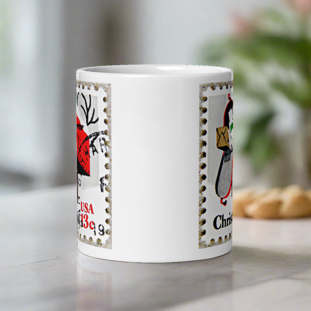 Christmas Stamp Mailbox Retro Christmas Print Glossy Mug