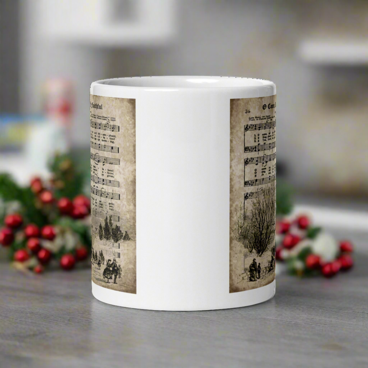 Come All Ye Faithful Vintage Christmas Sheet Music Mid Century Retro Christmas Print Glossy Mug