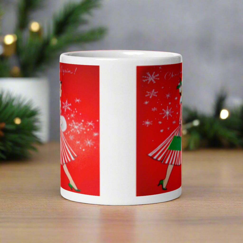 Christmas Again! Retro Lady Glossy Coffee Mug