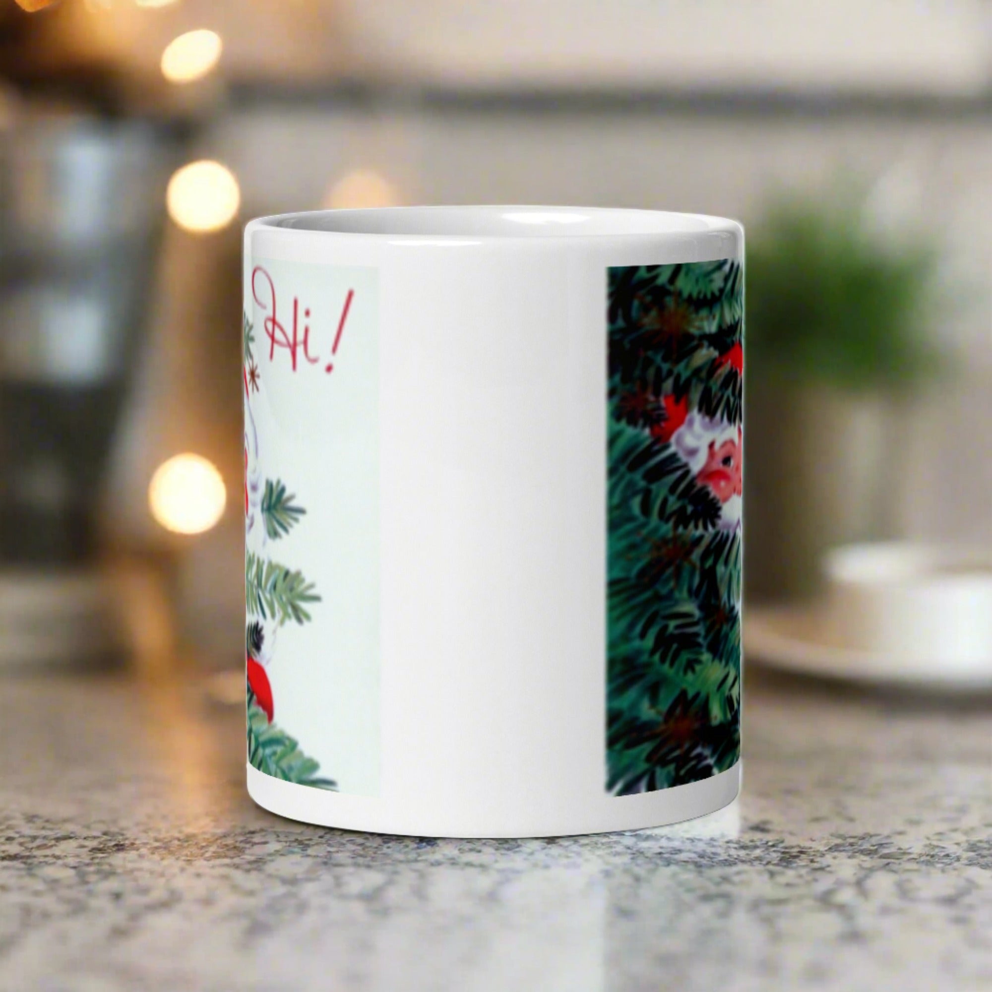 Hi! Santa In Tree Retro Vintage Glossy Coffee Mug