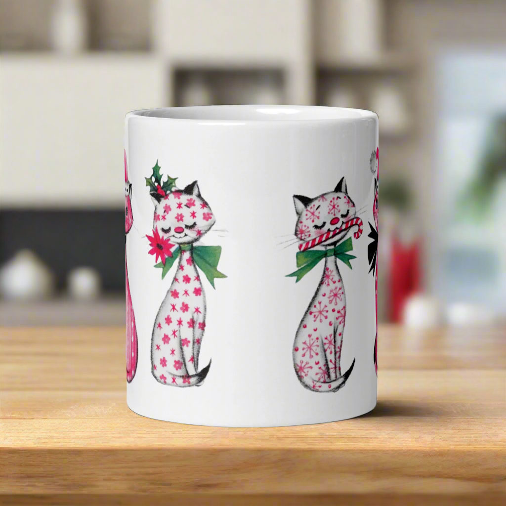 Christmas Cats Retro Midcentury Glossy Coffee Mug