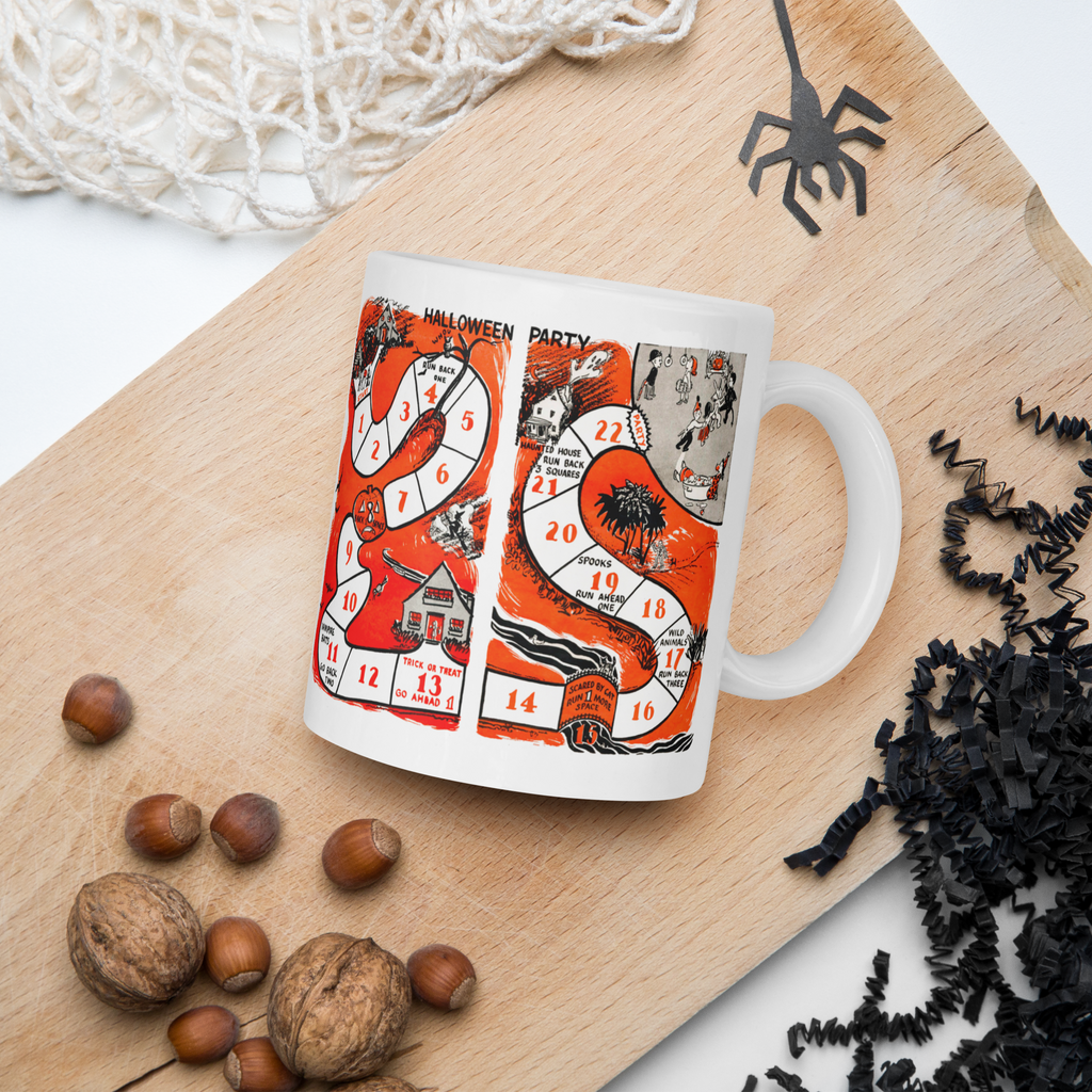 Retro Vintage Halloween Party Board Game Glossy Coffee Mug