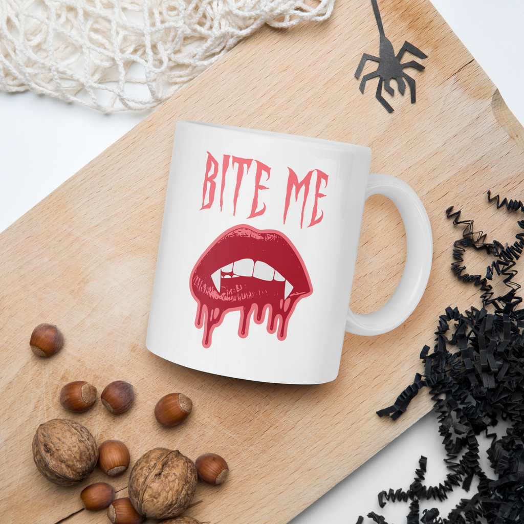 Bite Me Vampire Fangs Halloween Glossy Mug