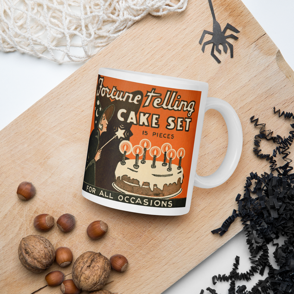 Fortune Telling Cake Set Retro Vintage Halloween Print Glossy Coffee Mug