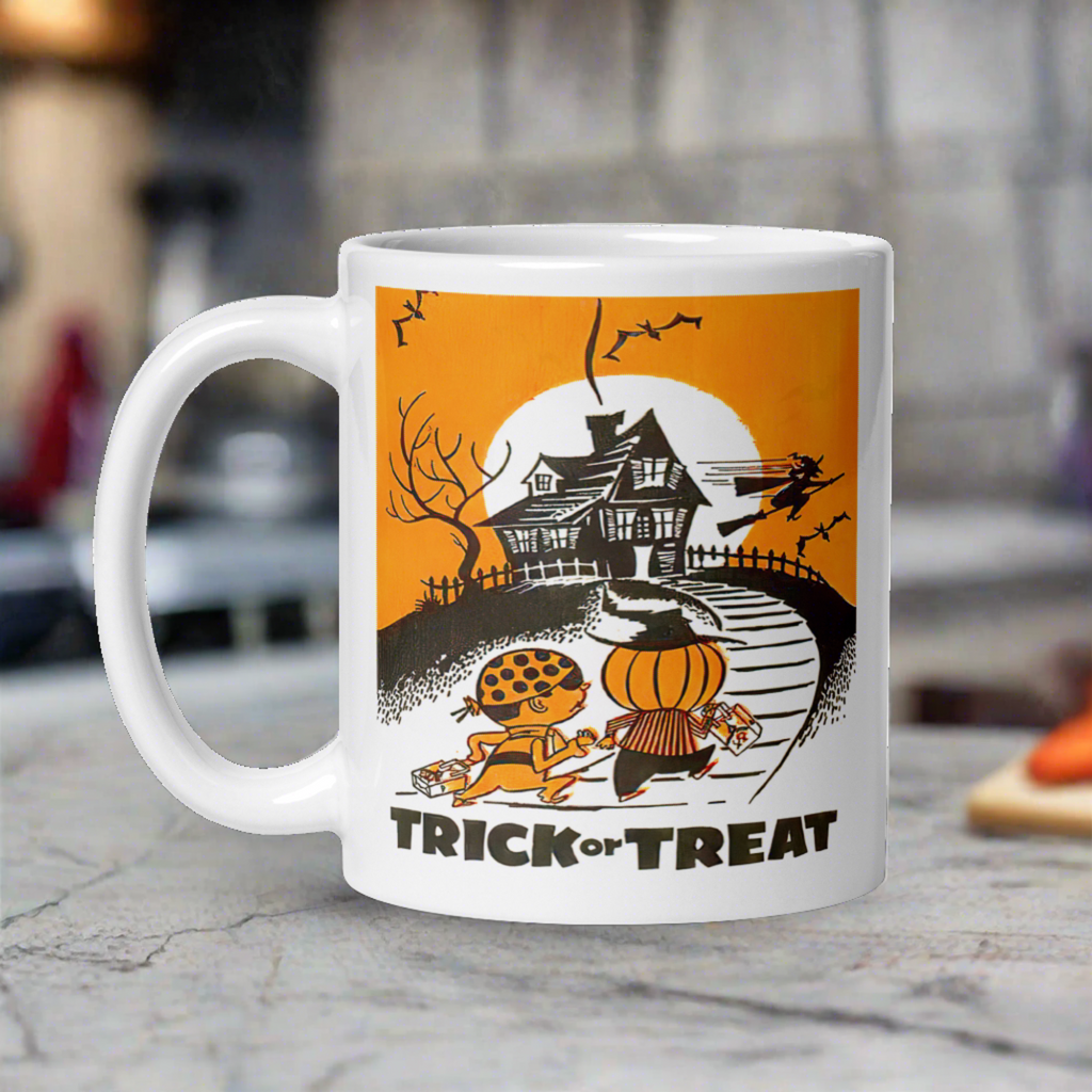 Trick or Treat Halloween Retro Vintage Art Glossy Coffee Mug