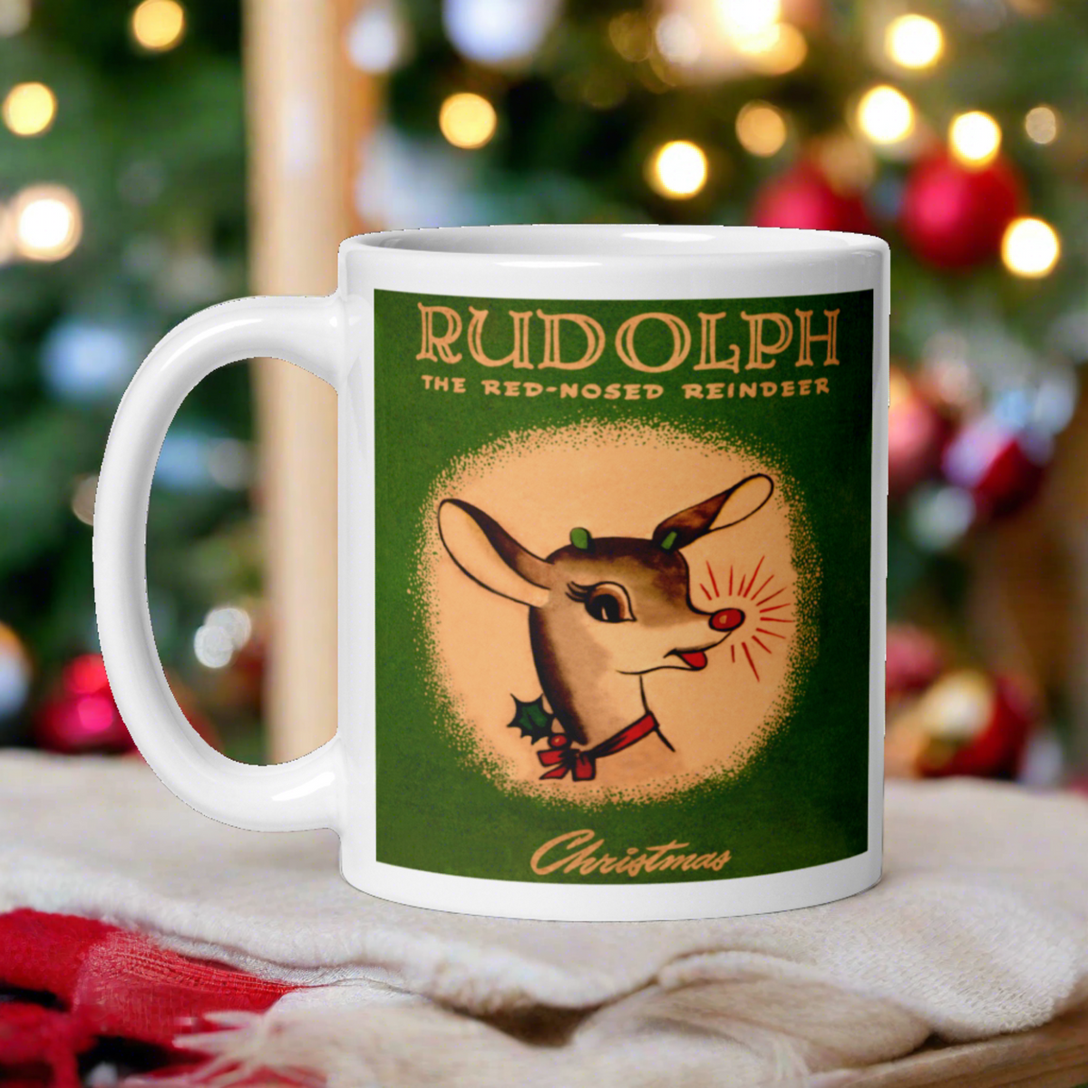 Rudolph The Red Nosed Reindeer Christmas Mid Century Retro Christmas Print Glossy Mug