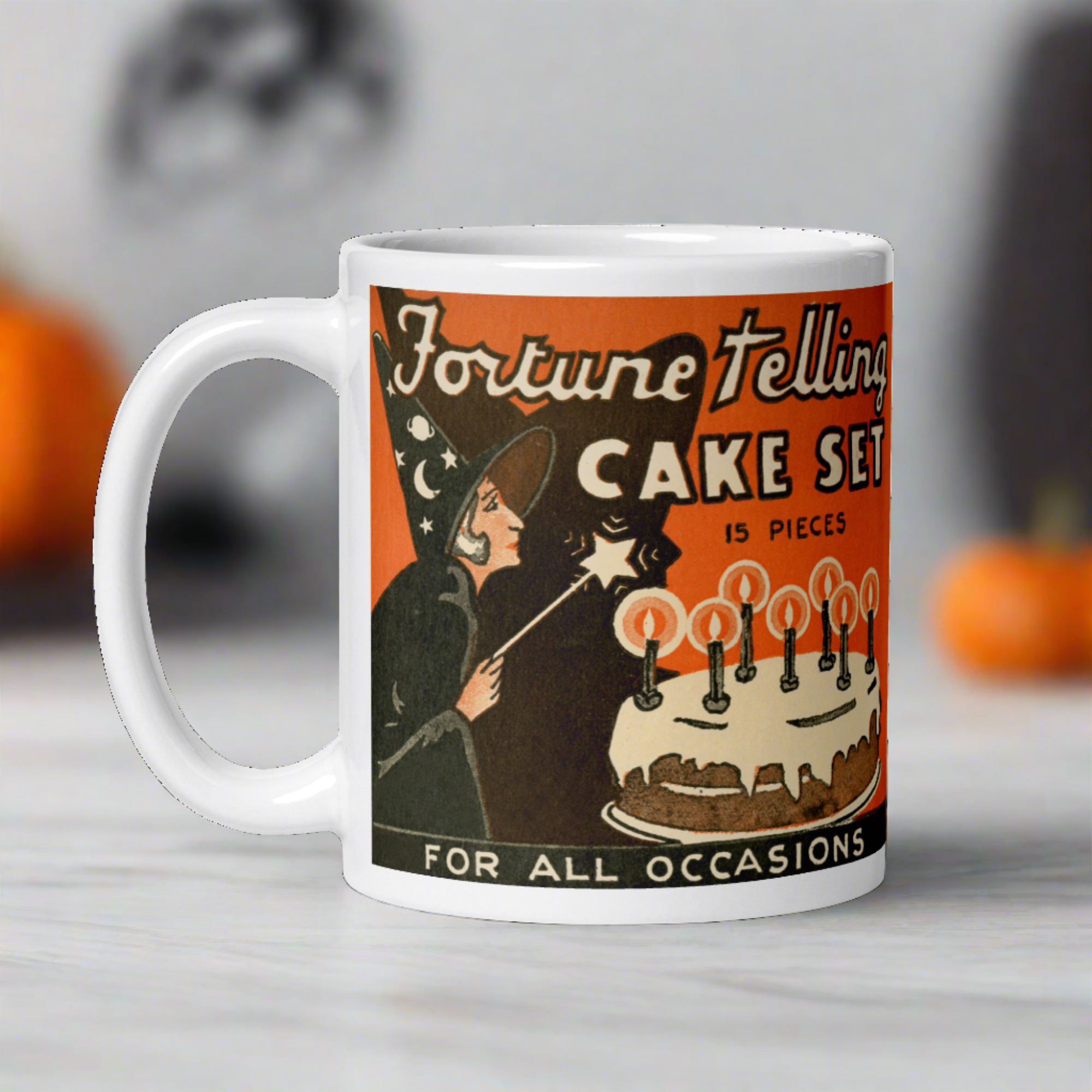 Fortune Telling Cake Set Retro Vintage Halloween Print Glossy Coffee Mug