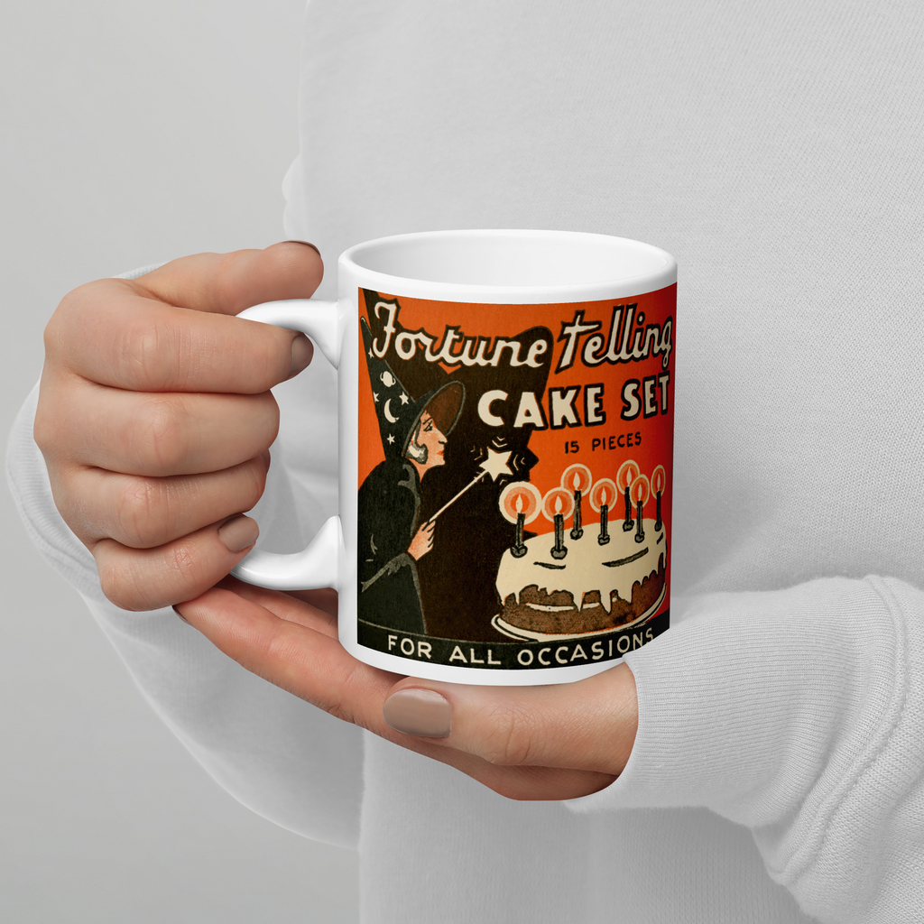 Fortune Telling Cake Set Retro Vintage Halloween Print Glossy Coffee Mug