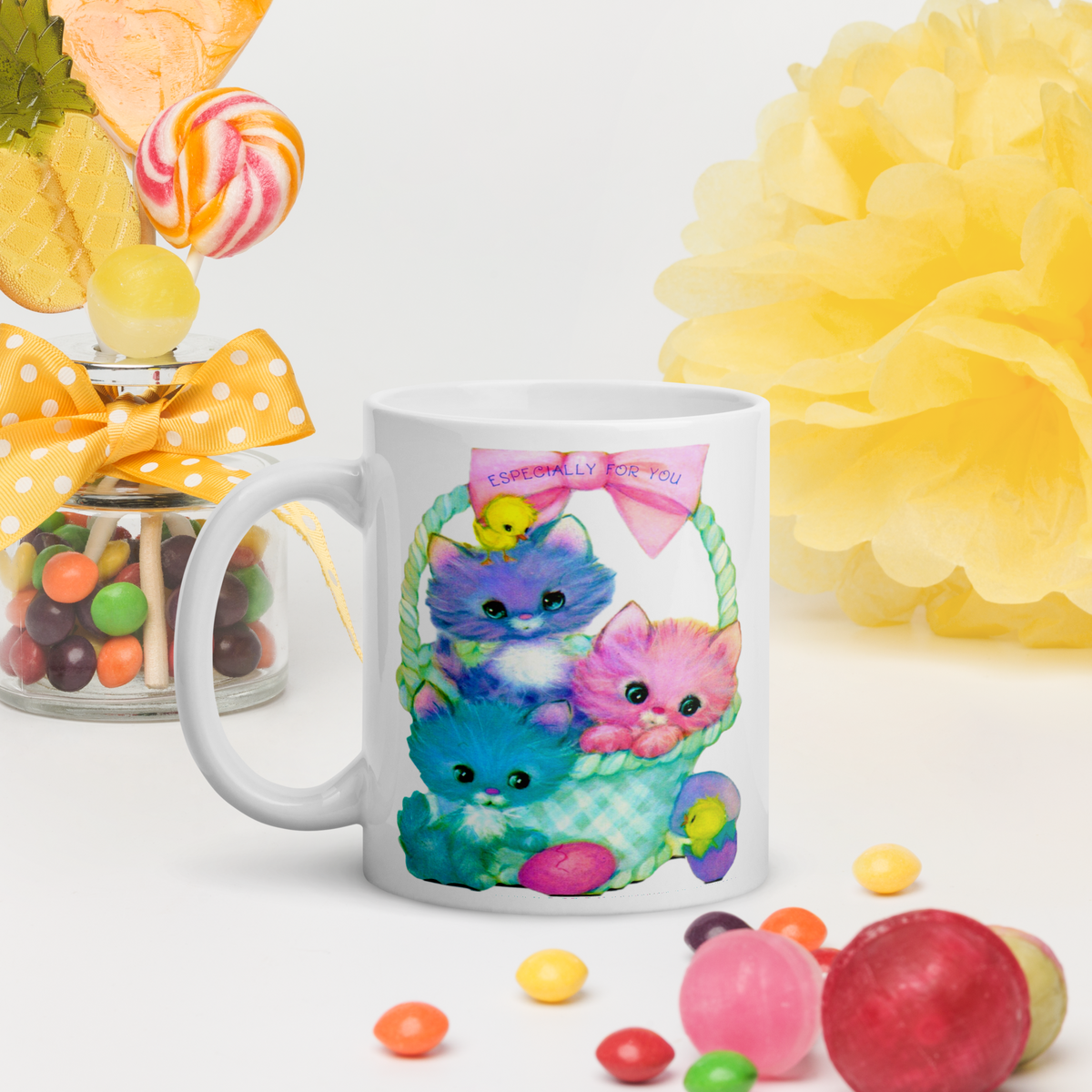 Spring Easter Kittens Baby Chicks Retro Vintage Glossy Coffee Mug