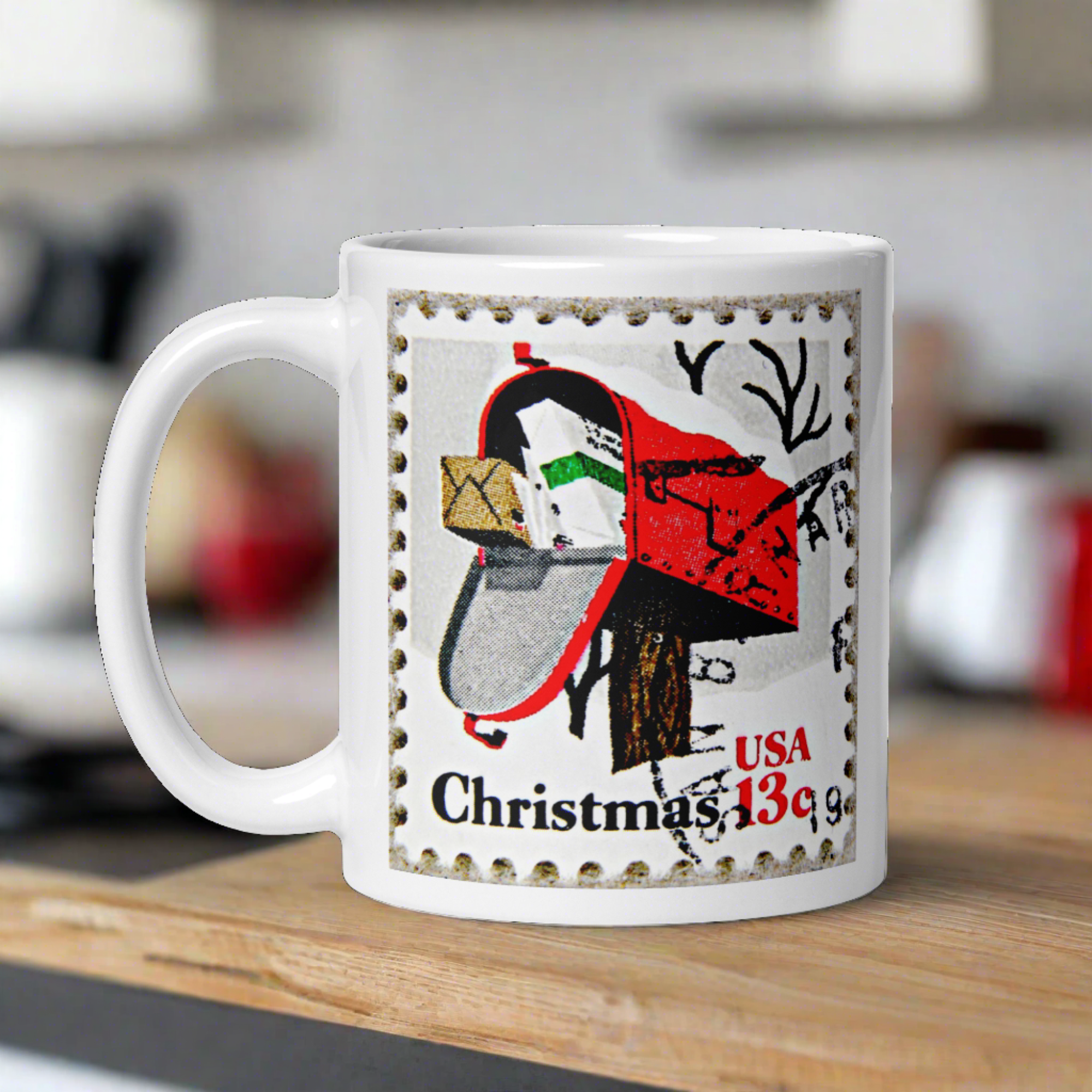 Christmas Stamp Mailbox Retro Christmas Print Glossy Mug