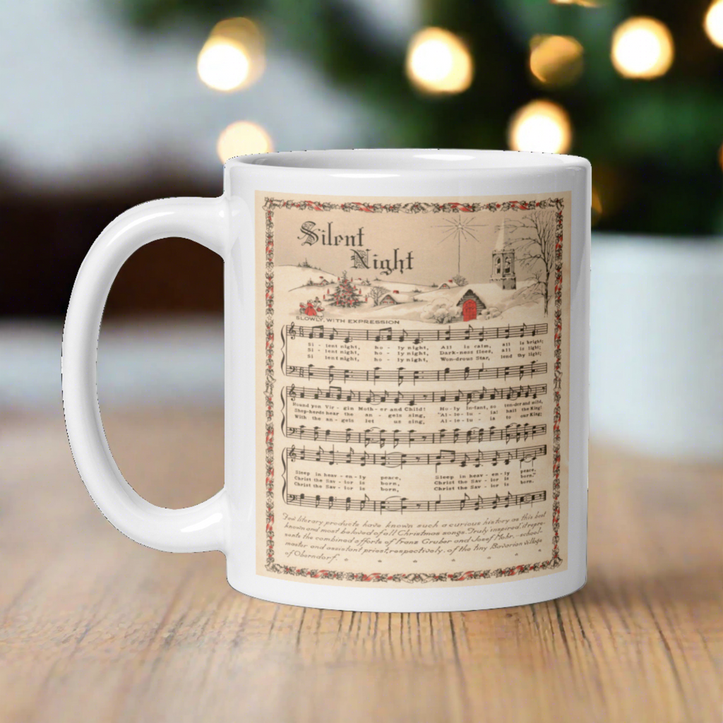 Silent Night Retro Christmas Sheet Music Glossy Coffee Mug