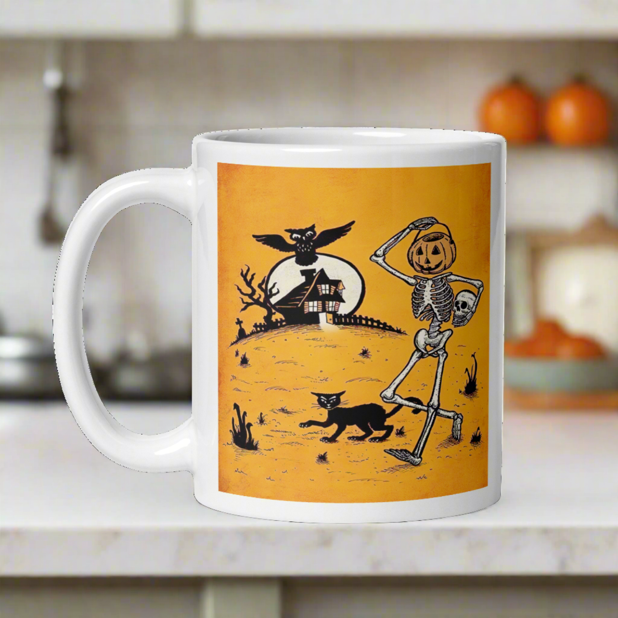Vintage Halloween Skeleton and Jack O Lantern Bucket Coffee Mug