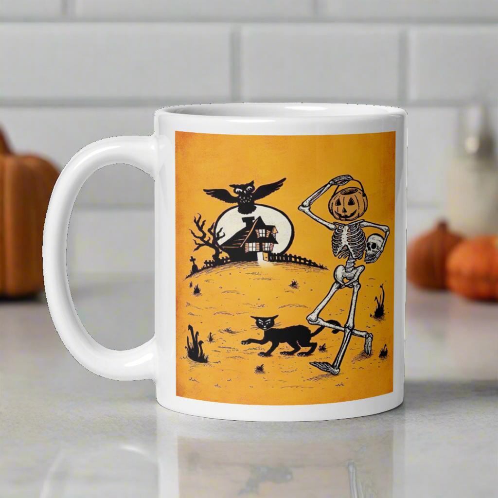 Vintage Halloween Skeleton and Jack O Lantern Bucket Coffee Mug