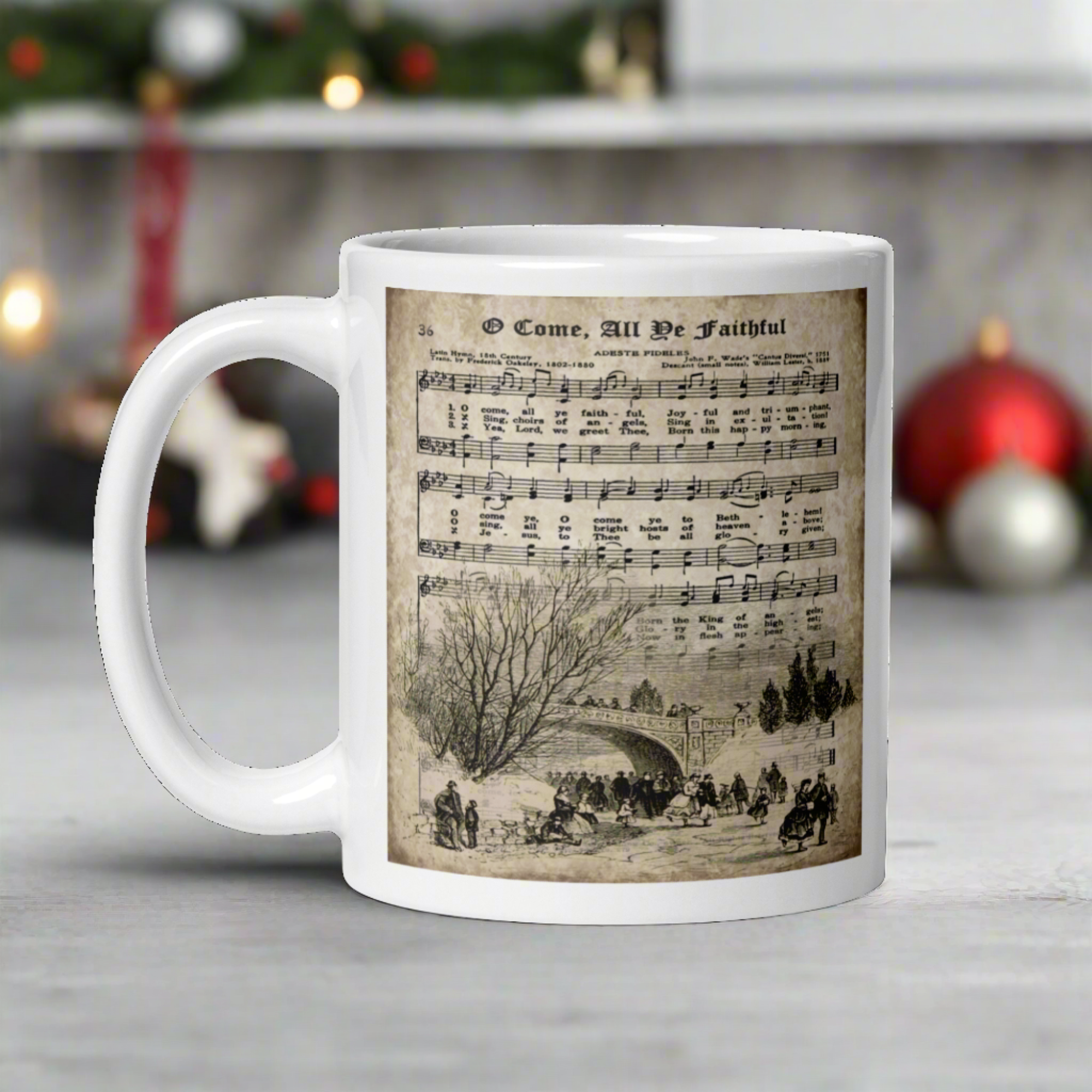 Come All Ye Faithful Vintage Christmas Sheet Music Mid Century Retro Christmas Print Glossy Mug