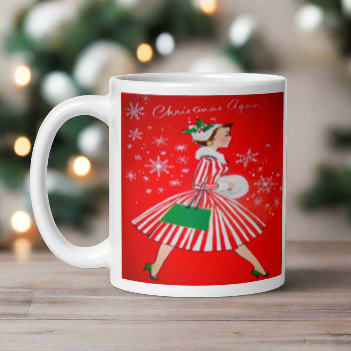 Christmas Again! Retro Lady Glossy Coffee Mug